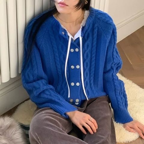 正韓麻花雙釦針織上衣 $1180 (1)