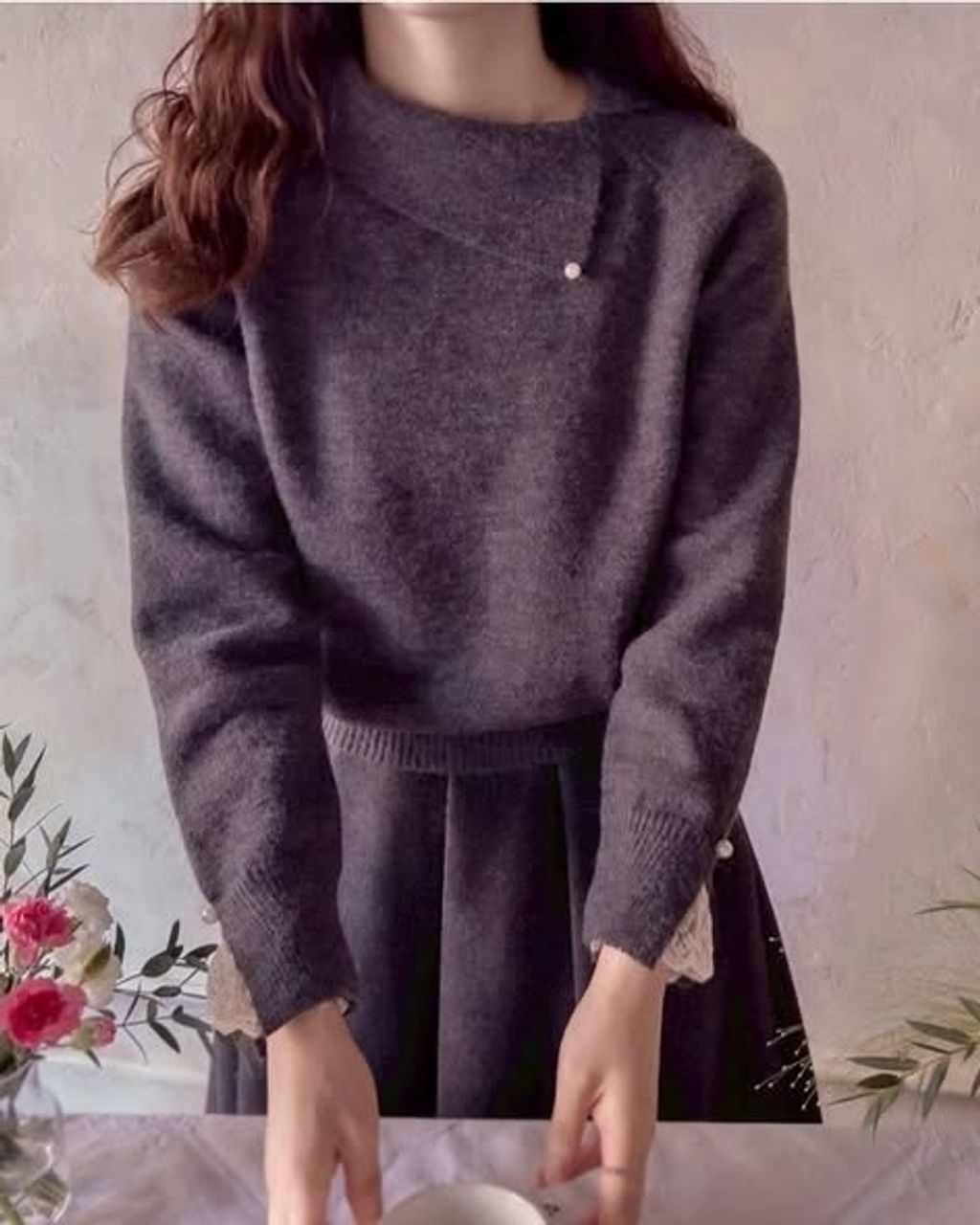 正韓側領珍珠針織上衣 $980 (1)