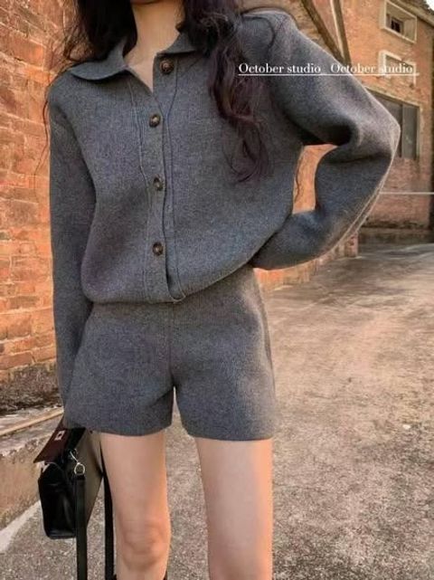 正韓質感排扣上衣&短褲套裝-198 (1)