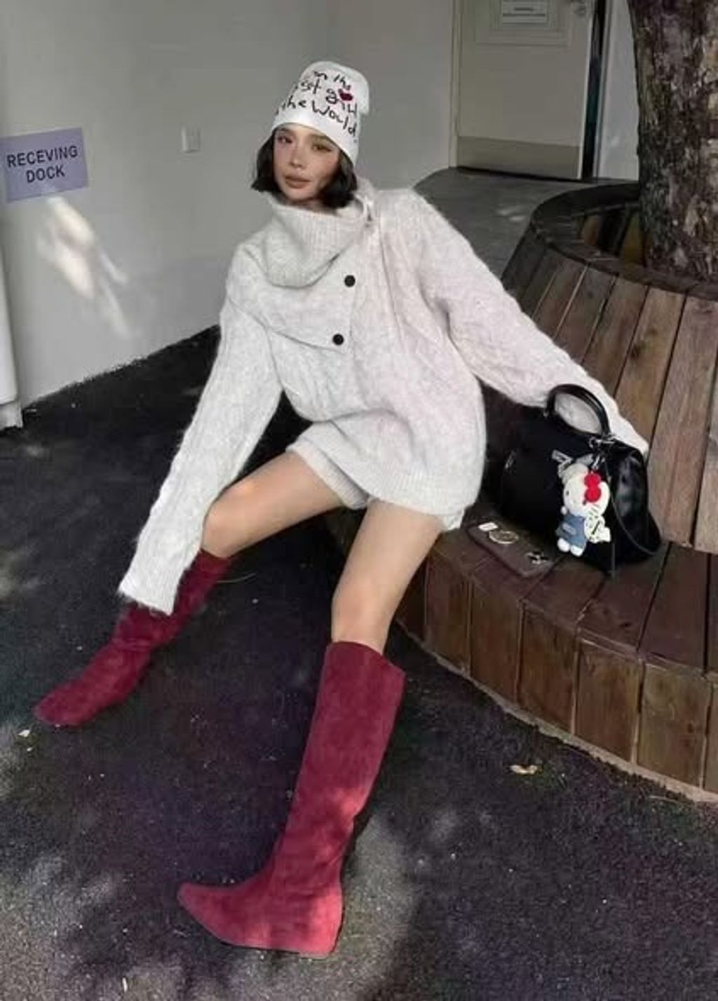 正韓麻花垂墜立領圍巾&圓領上衣&短褲套裝-198 (2)