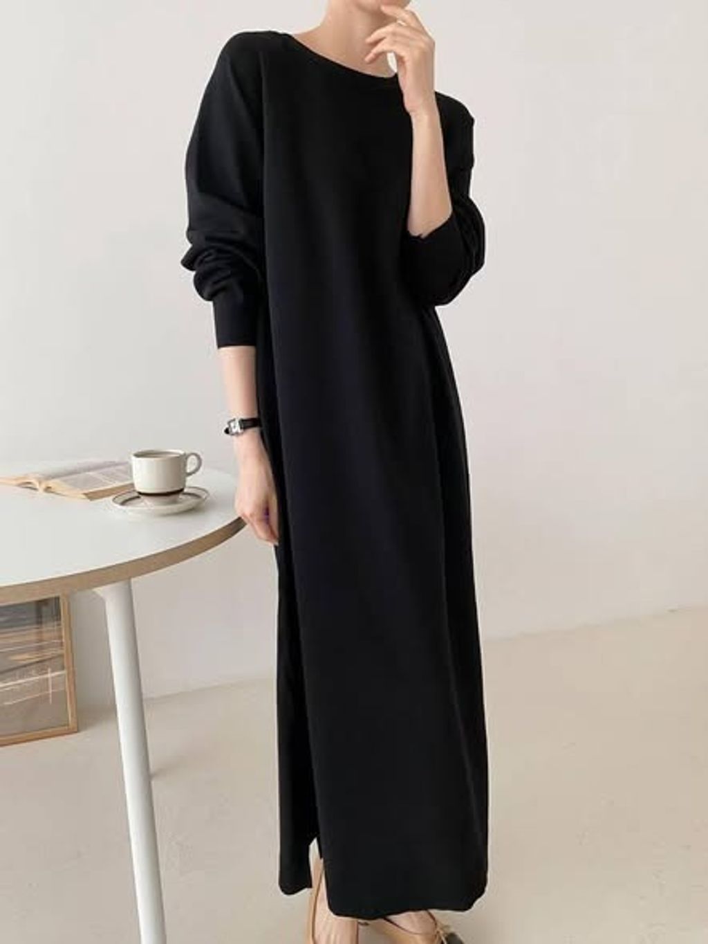 正韓優雅純色長版洋裝｜$795 (2)