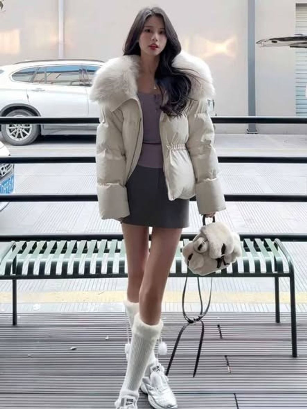 正韓腰身抽繩棉絨大衣外套-148 (3)