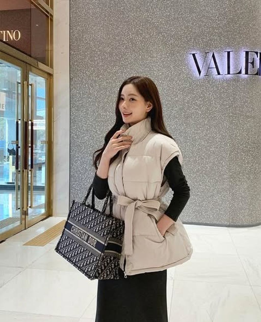 正韓立領腰綁帶鋪棉背心 $980 (3)