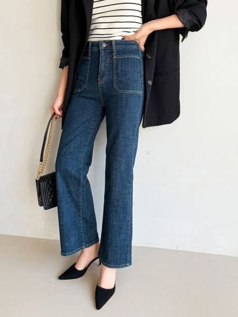 正韓顯瘦修長大口袋刷毛牛仔寬褲-148 (1)