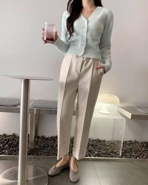 正韓顯瘦壓線腰彈性小腳褲休閒褲-128 (1)