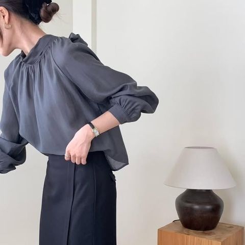 正韓高領後蝴蝶結綁帶優雅襯衫上衣-168