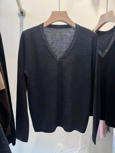 正韓亮片滾邊V領長袖上衣-128 (1)