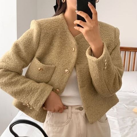 正韓小香風混羊毛排釦罩衫外套｜$1280 (1)