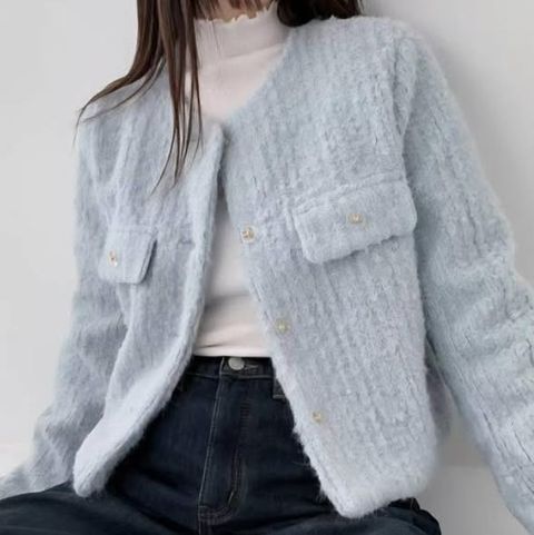 正韓混羊毛針織排釦罩衫外套｜$1080 (4)