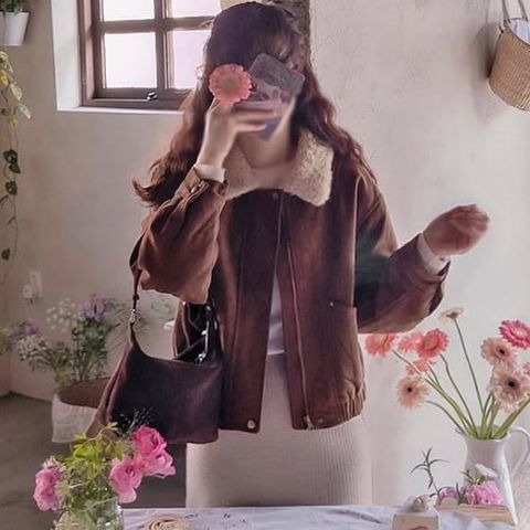 正韓麂皮拼接羊羔毛外套-218 (1)