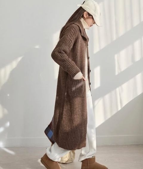 正韓立領排扣長版針織外套洋裝 $890 (1)