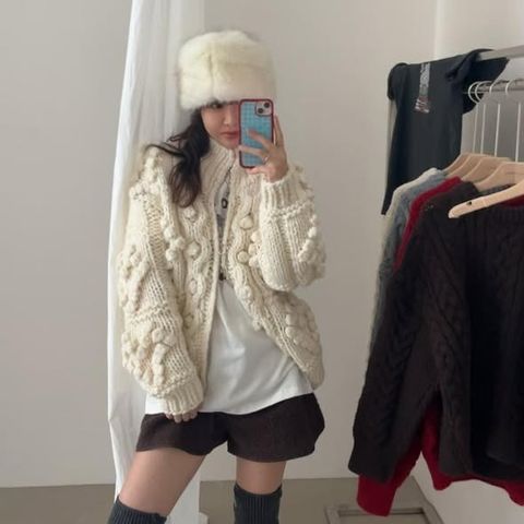 正韓羊毛粗呢針織立領拉鏈外套-298 (1)