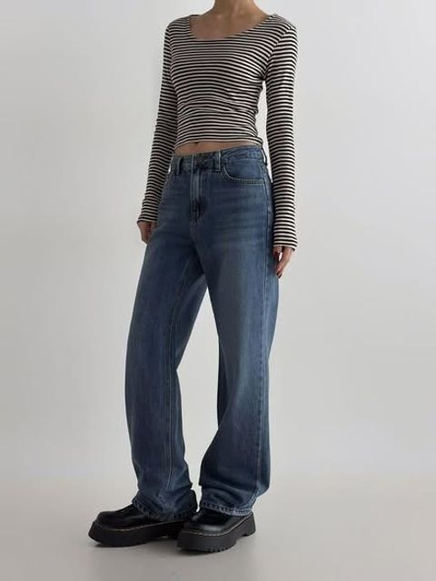 正韓質感刷色垂墜修身顯瘦牛仔寬褲｜$1080 (1)