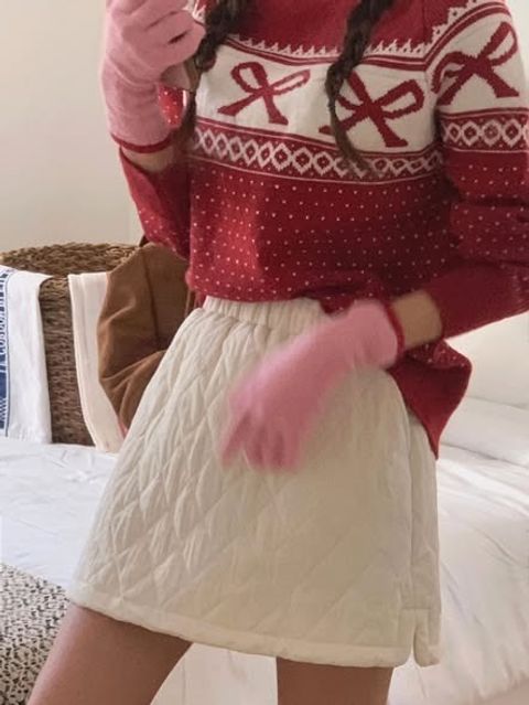 正韓冬季絎縫鋪棉鬆緊腰短裙｜$695 (1)