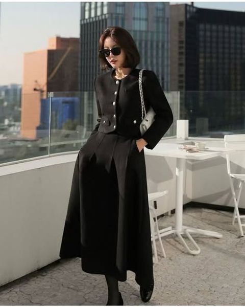 正韓精緻釦氣質外套&壓褶長裙 套裝-168 (3)