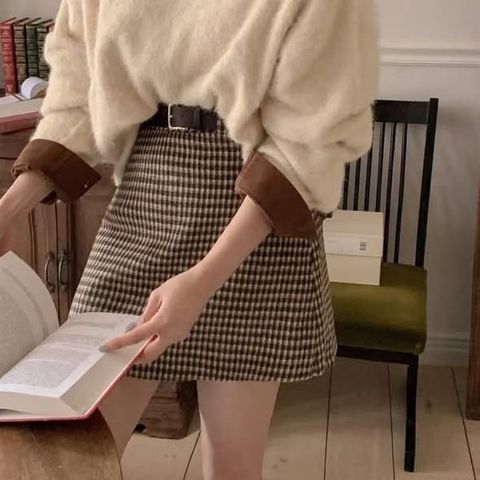 正韓顯瘦配色格紋短裙$1180 (1)