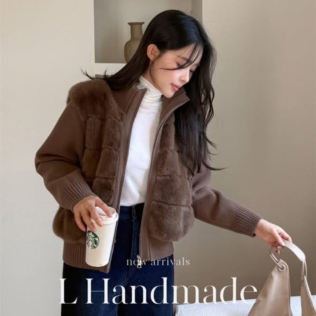 正韓立領紮實拼接毛毛針織外套-168 (1)