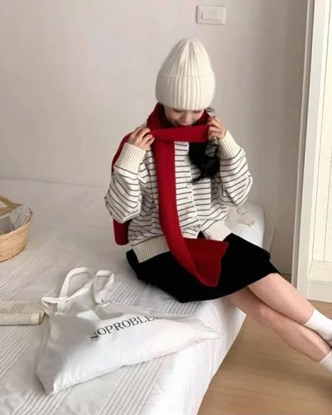 正韓配色條紋排扣罩衫上衣｜$590 (1)