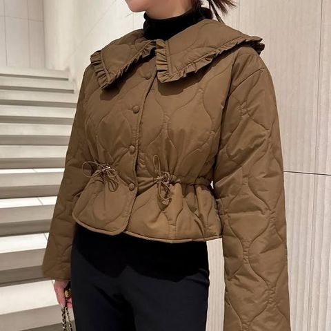 荷葉領腰抽繩壓紋外套-118 (1)