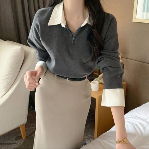 正韓假兩件式拼接針織上衣 $980 (1)