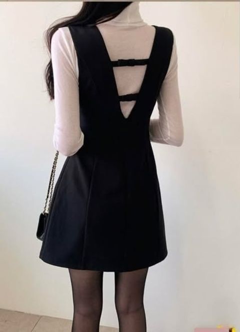 正韓後雙條蝴蝶結A字背心洋裝-168 (1)