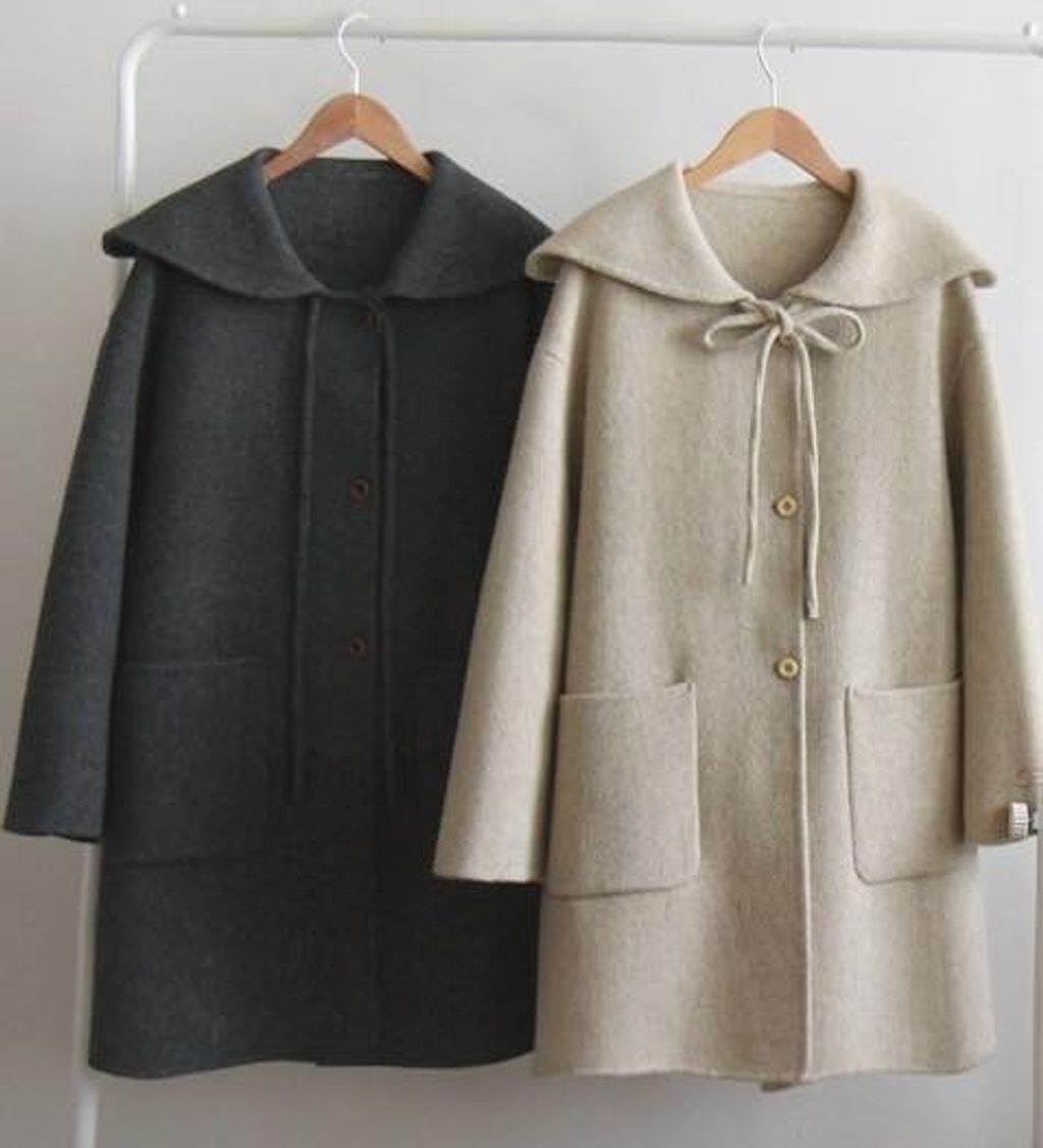 正韓大荷葉娃娃領綁帶羊毛外套-298 (1)