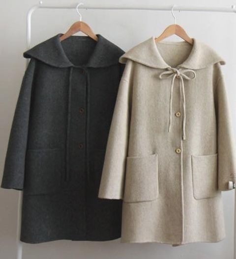 正韓大荷葉娃娃領綁帶羊毛外套-298 (1)