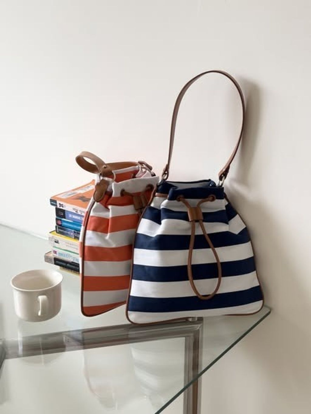 正韓配色條紋帆布包肩背包｜$1280 (1)