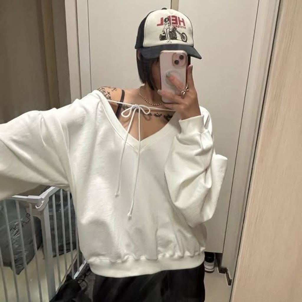 正韓前後可穿細綁帶大學T上衣-198 (2)