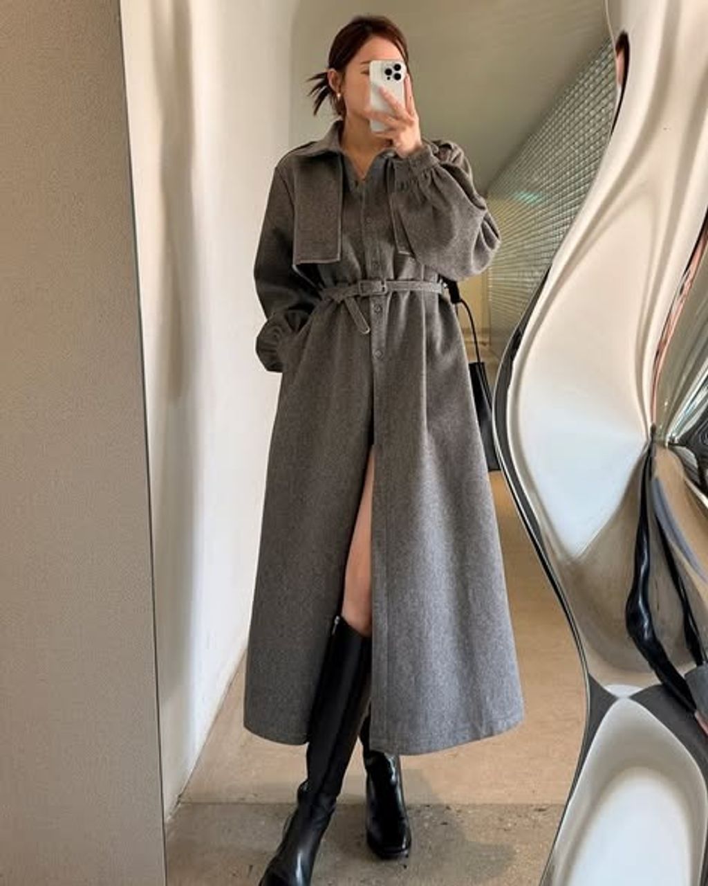 正韓排釦長版風衣式腰帶洋裝 -188 (1)