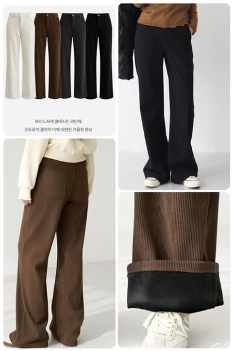 正韓暖呼呼絨感坑條內刷毛直筒褲｜$1180 (1)