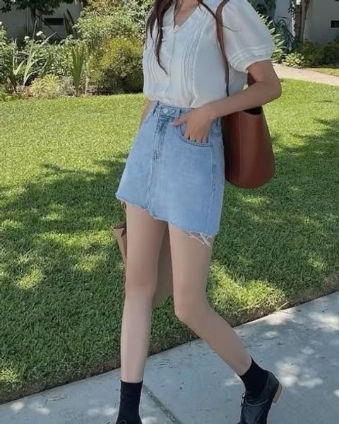 正韓顯瘦刷色牛仔褲裙-138 (2)