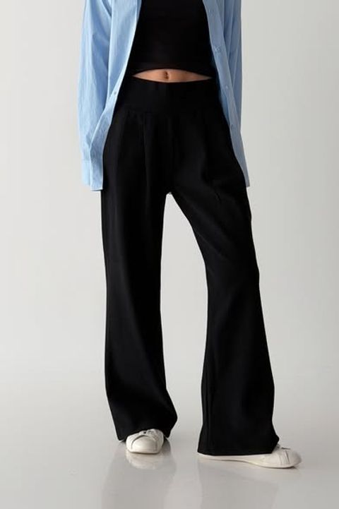 正韓寬彈性收腹修身壓褶臀線垂墜寬褲 _ $1080 (2)