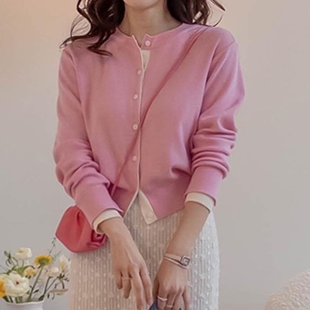 正韓袖口配色針織外套 $980 (1)