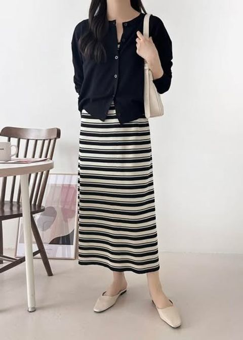正韓條紋背心長洋裝&排扣外套 套裝 $1080 (1)