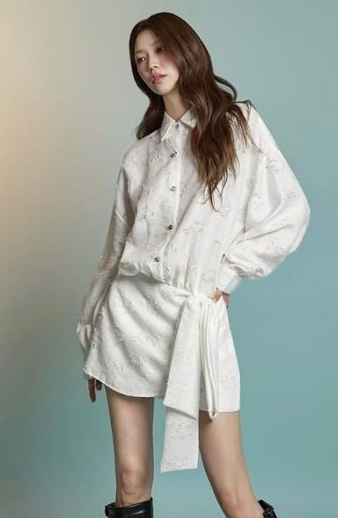 正韓立體花朵連身襯衫短洋裝-138 (2)