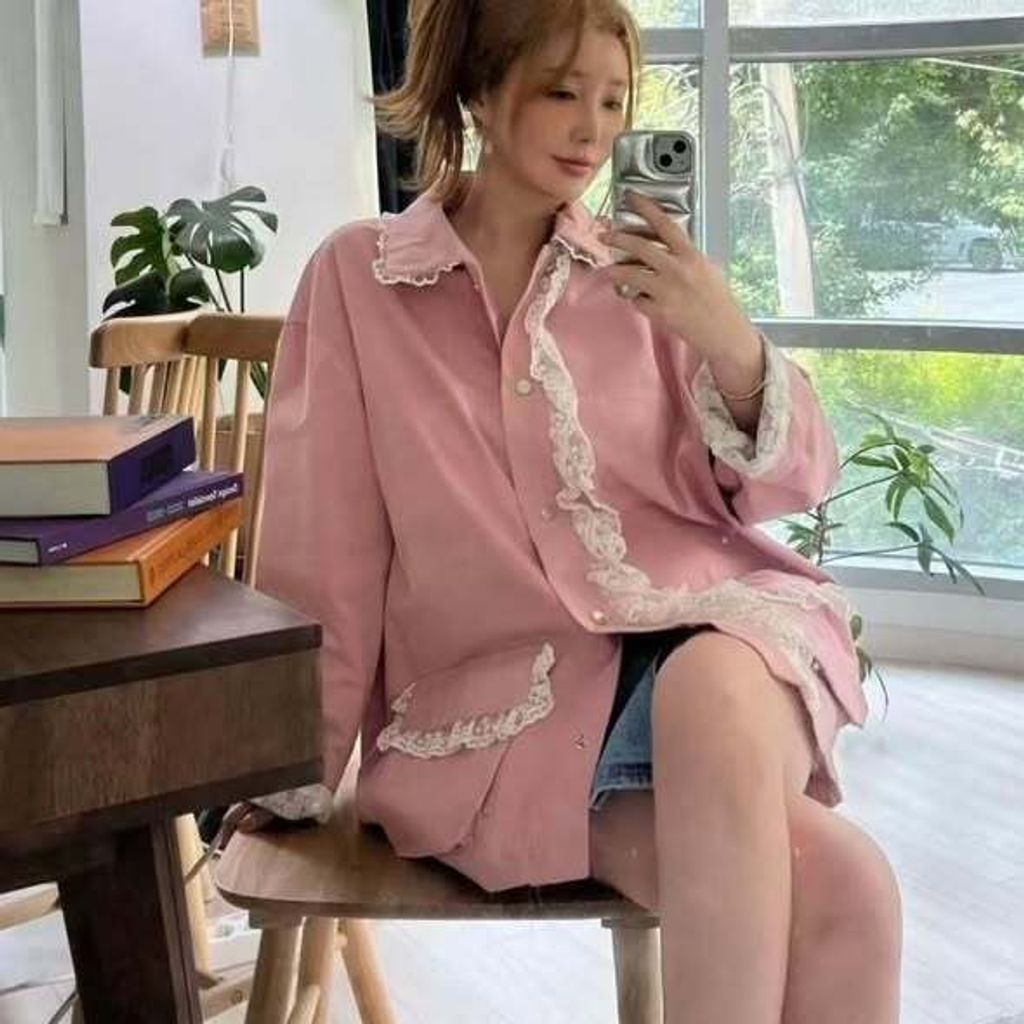 正韓蕾絲拼接工裝外套-138 (2)