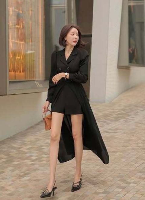 正韓西裝領雙排扣裙擺短褲 $1180 (2)