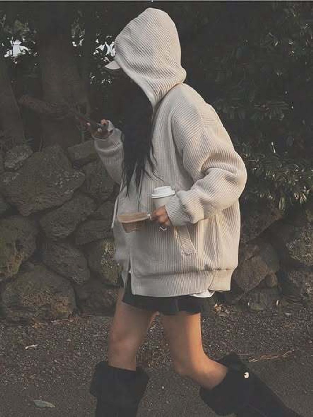 正韓暖呼呼連帽拼接針織棉絨外套-298 (1)