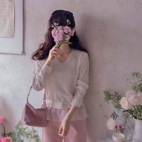 正韓V領針織腰抽繩拼接混紡傘狀上衣 $1180 (2)