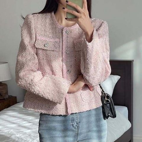 正韓貴氣小香風滾邊外套 $1280