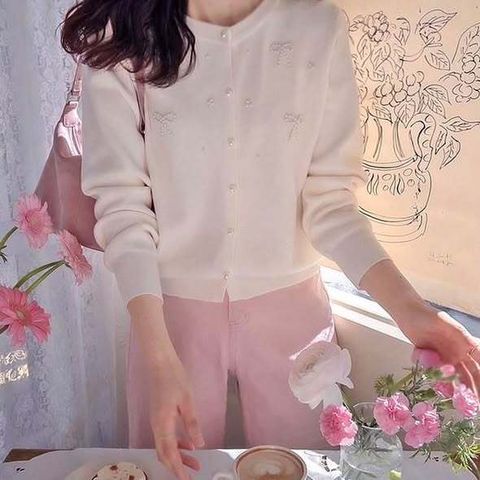 正韓釘珠蝴蝶結針織外套 $890 (1)