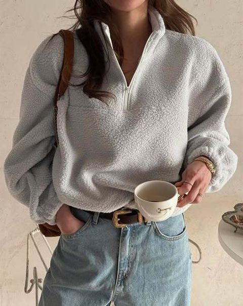 正韓上拉鍊翻領保暖顆粒上衣 $695 (2)