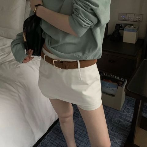 正韓超顯瘦修身棉質迷你褲裙-148 (1)