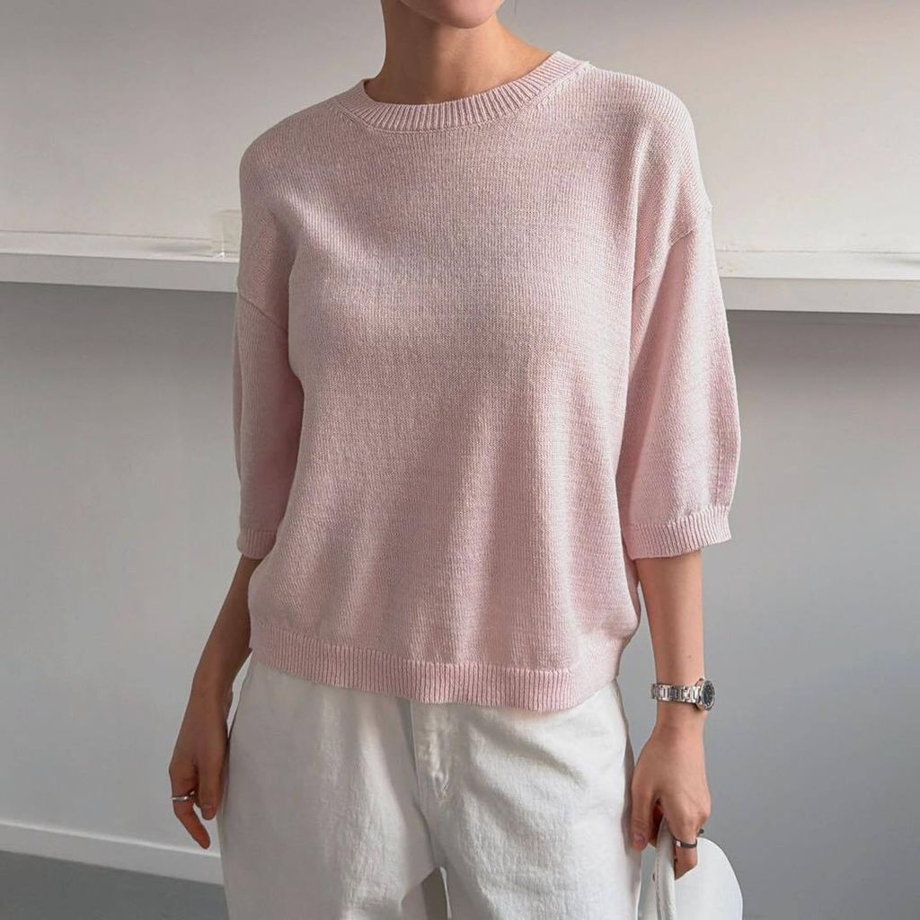 正韓日常好穿7分小澎袖圓領上衣$980 (2)