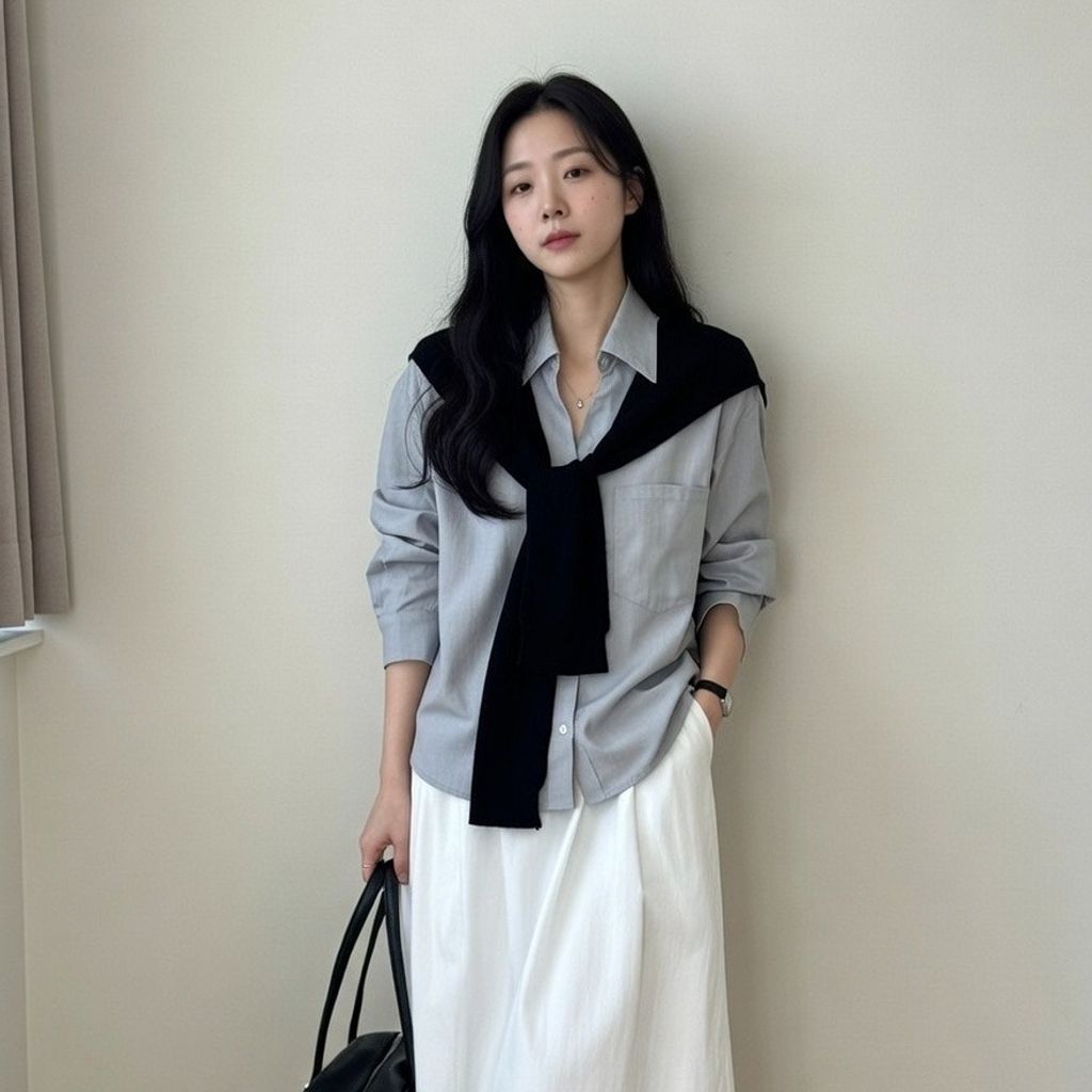 正韓層次穿搭針織披肩&襯衫套裝-178 (4)