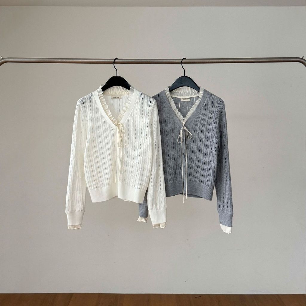 正韓優雅荷葉滾邊針織上衣-198 (1)