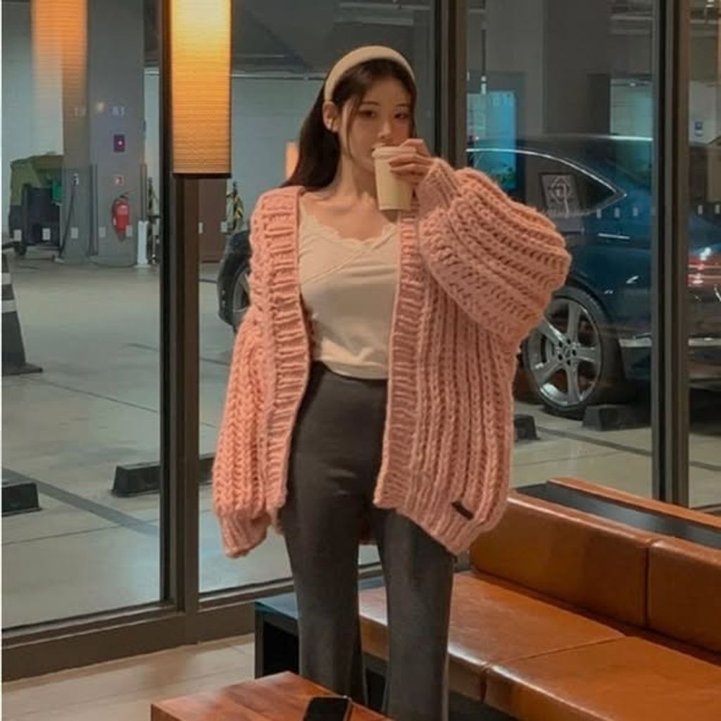 正韓粗呢麻花針織罩衫外套-238 (1)