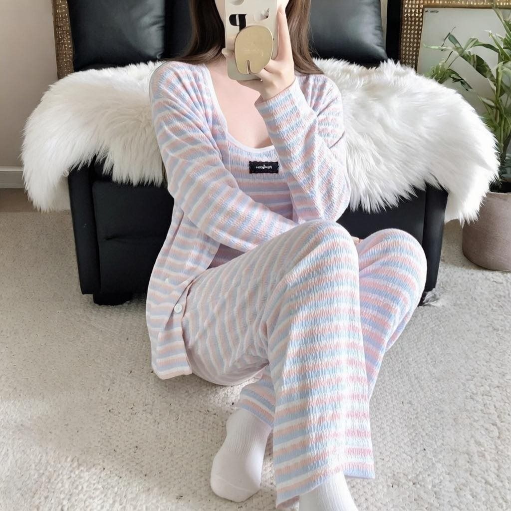 正韓背心＋褲子＋外套三件式居家套裝$980 (3)