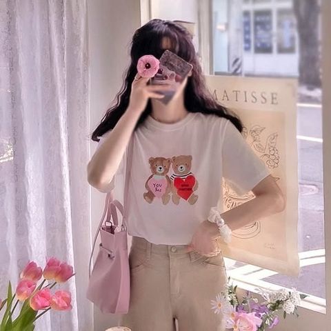 正韓可愛熊熊雙愛心休閒上衣 $795 (1)